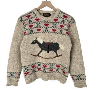 Cute Vintage Nordic Fair Isle Wool Ribbed Knit Crew Neck Sweater by Eddie Bauer